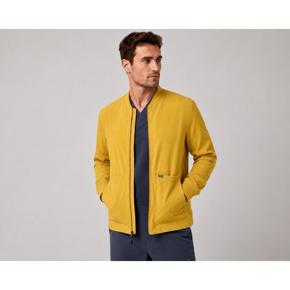 FIGS Technical Collection Zip Scrub Jacket Men’s Size L Yellow Medical Workwear